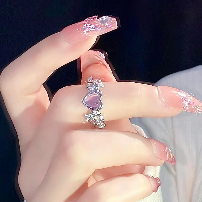 Wholesale Valentine's Day Alloy Pink Love Thorn Imitation Cat Eye Zircon Ring